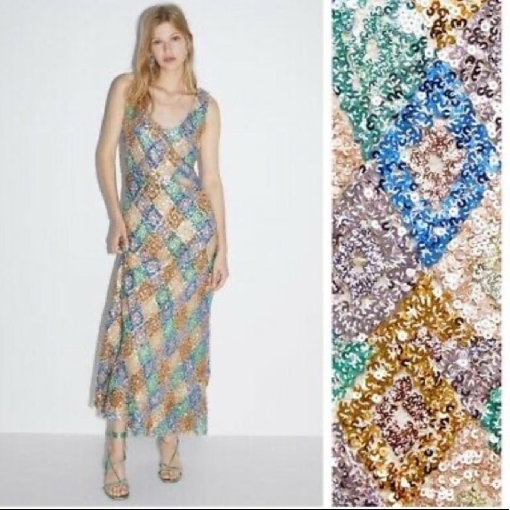 Zara sequin midi dress blogger favorite